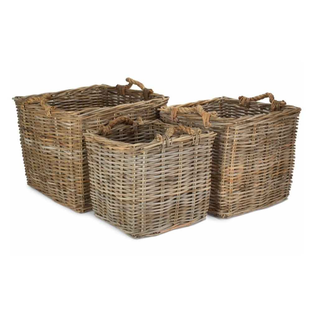 Square Grey Rattan Log Basket