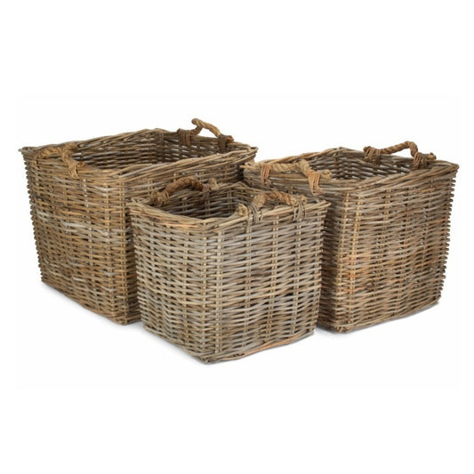 Square Grey Rattan Log Basket