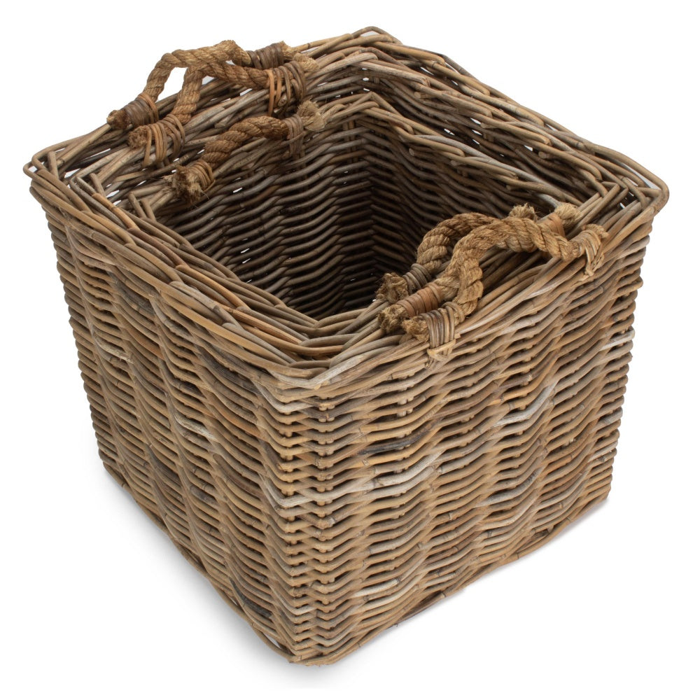 Square Grey Rattan Log Basket