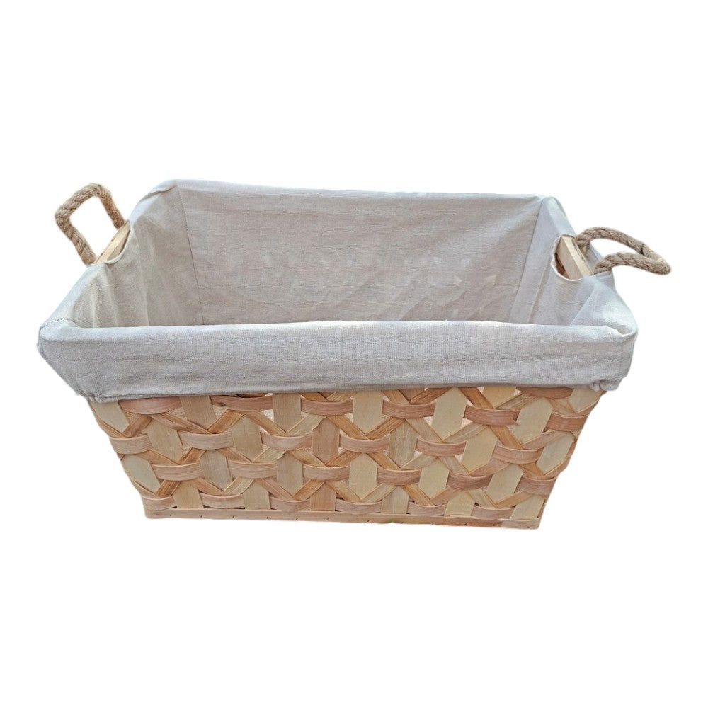 Rope Handle Wooden Weave Lined Storage Basket