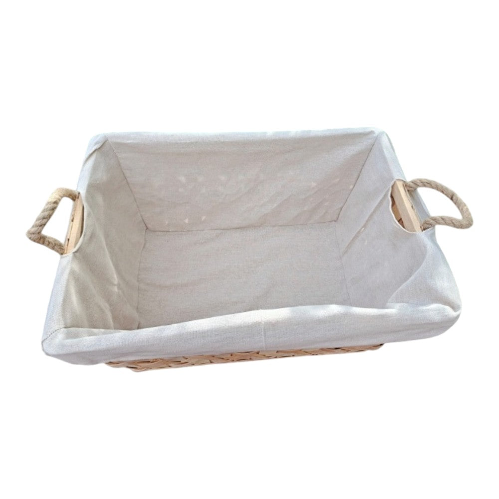 Rope Handle Wooden Weave Lined Storage Basket