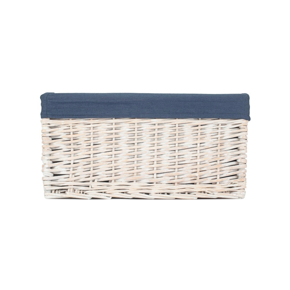 White Wash Navy Lined Open Storage Basket