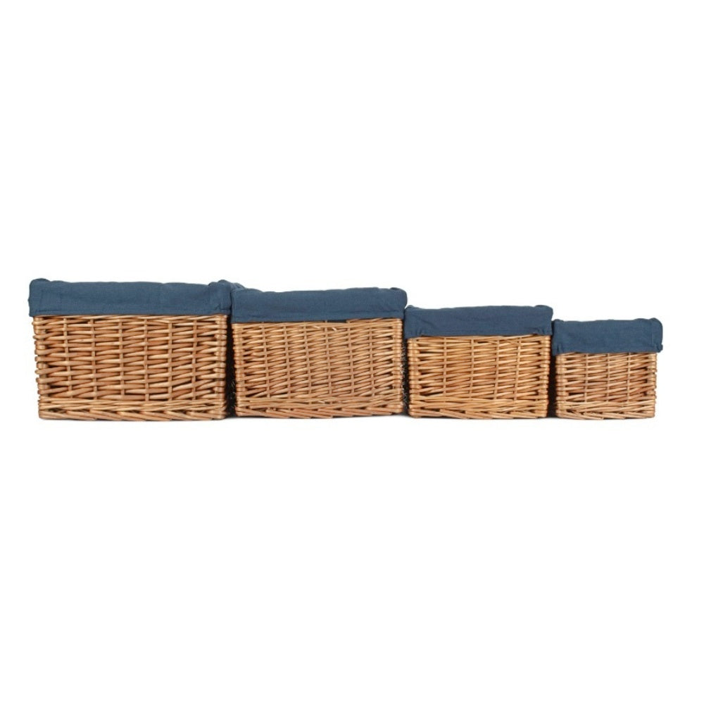 Double Steamed Navy Cotton Lined Willow Storage Basket