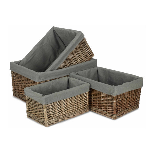 Antique Wash Grey Cotton Grey Lined Wicker Storage Baskets