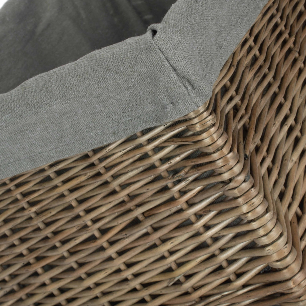 Antique Wash Grey Cotton Grey Lined Wicker Storage Baskets