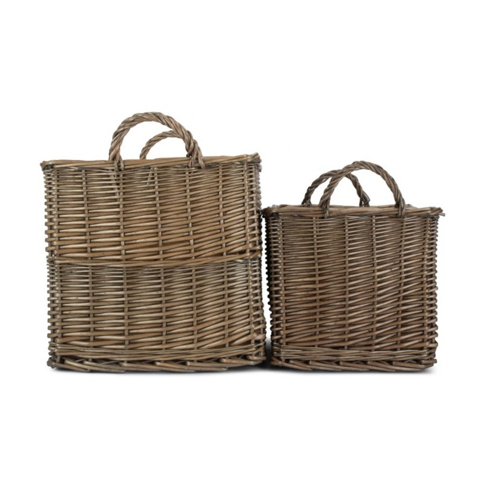 Antique Wash Rectangular Hessian Lined Wicker Log Basket