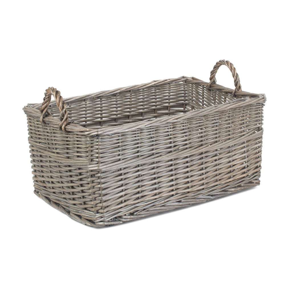 Shallow Antique Wash Wicker Storage Basket