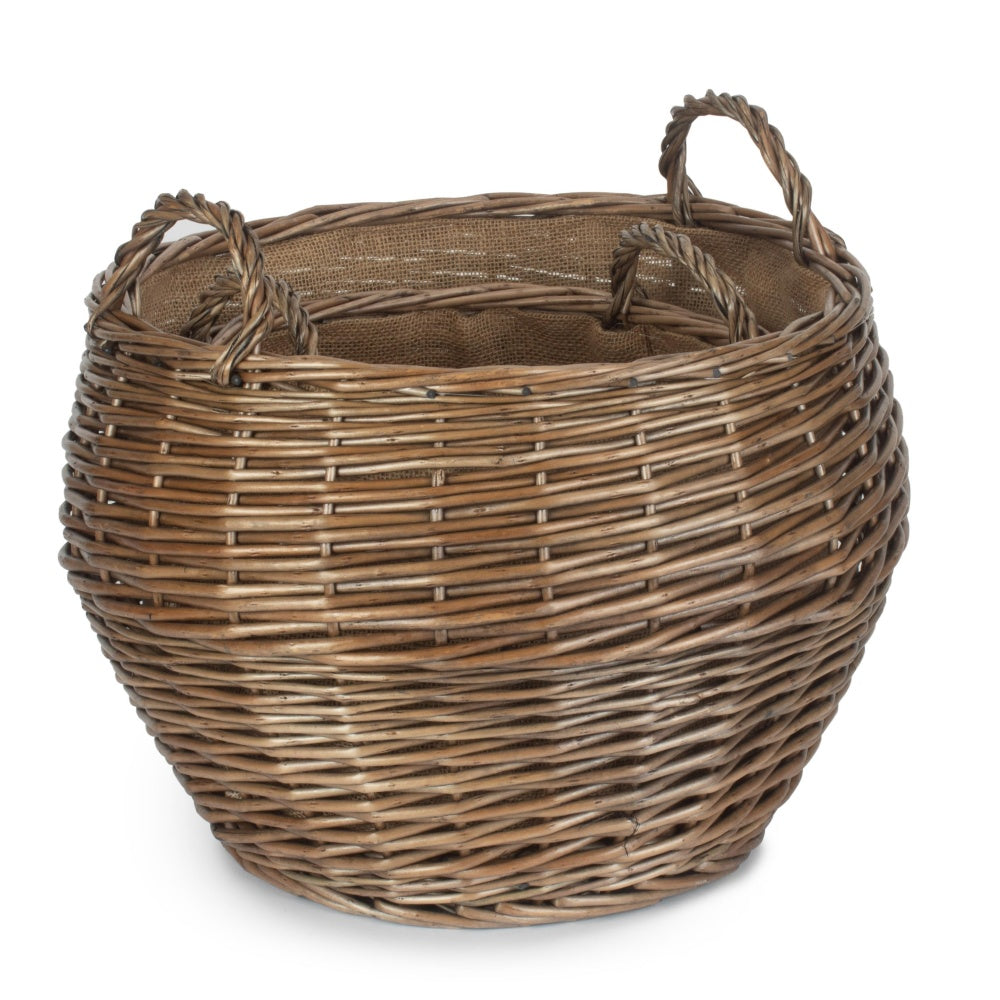 Antique Wash Stumpy Wicker Log Basket