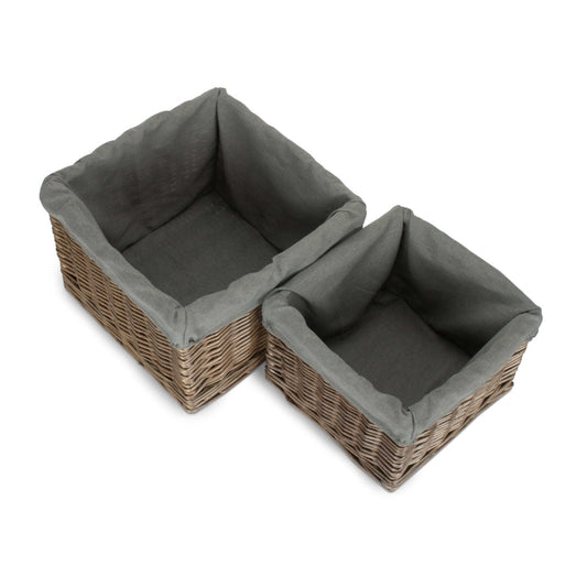 Square Antique Wash Grey Lined Storage Basket