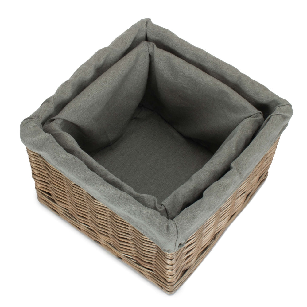 Square Antique Wash Grey Lined Storage Basket