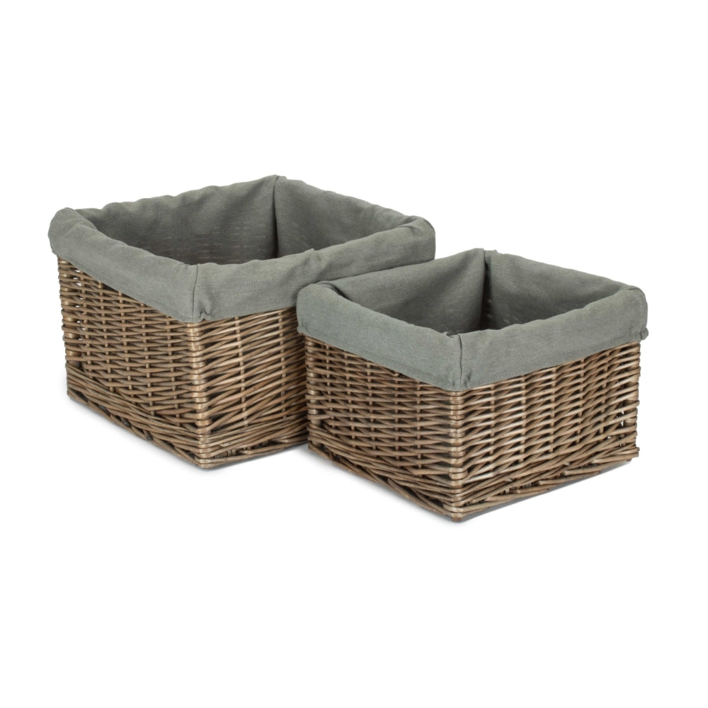 Square Antique Wash Grey Lined Storage Basket