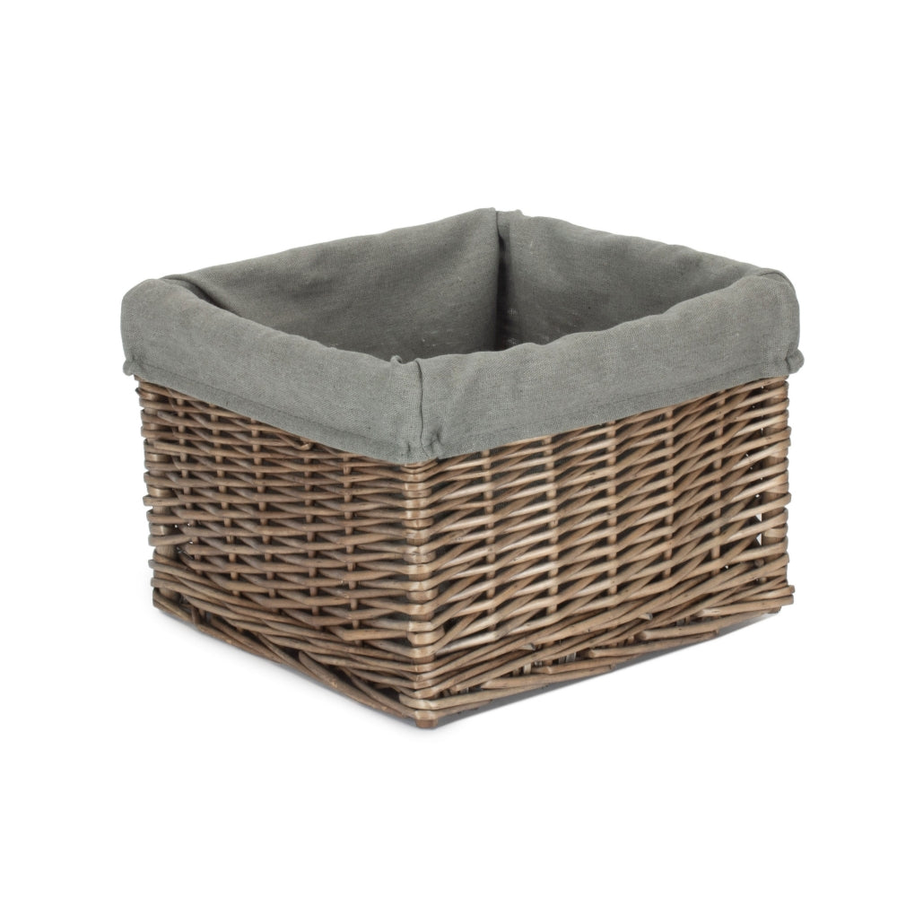 Square Antique Wash Grey Lined Storage Basket