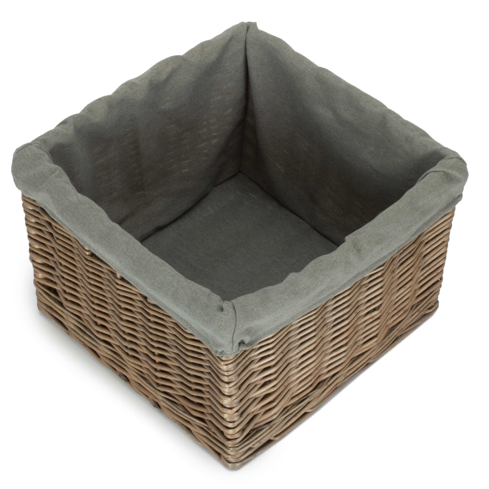 Square Antique Wash Grey Lined Storage Basket