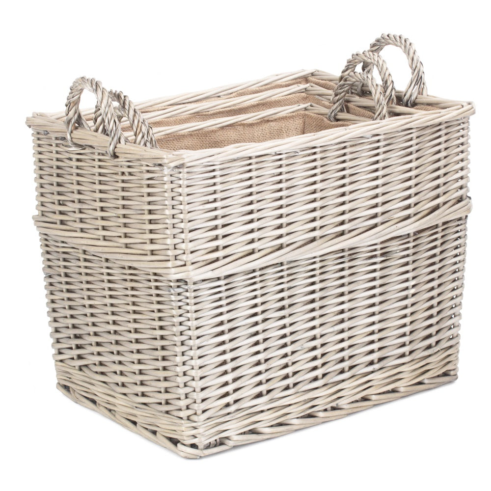 Rectangular Hessian Lined Wicker Log Basket