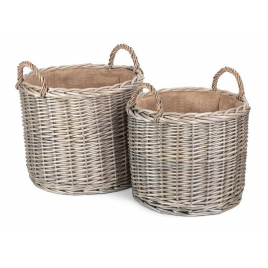 Round Lined Straight-Sided Wicker Log Basket