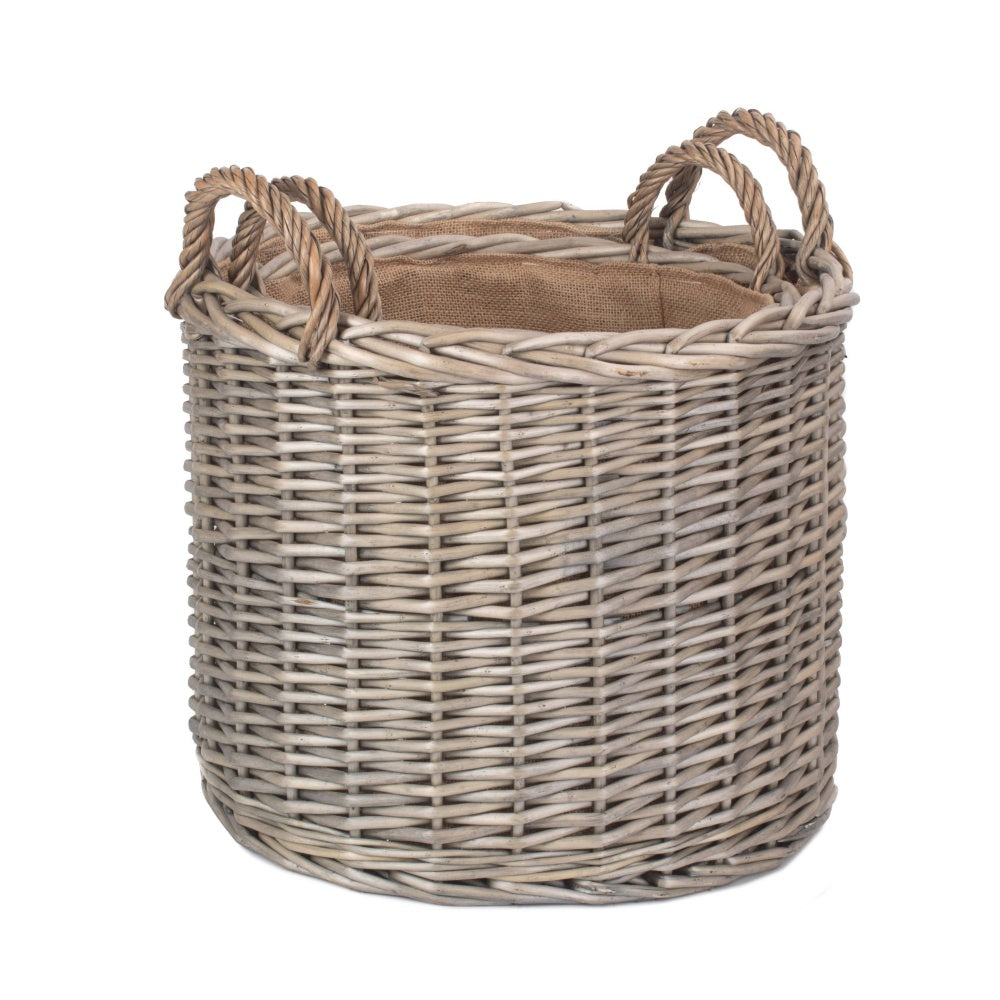 Round Lined Straight-Sided Wicker Log Basket