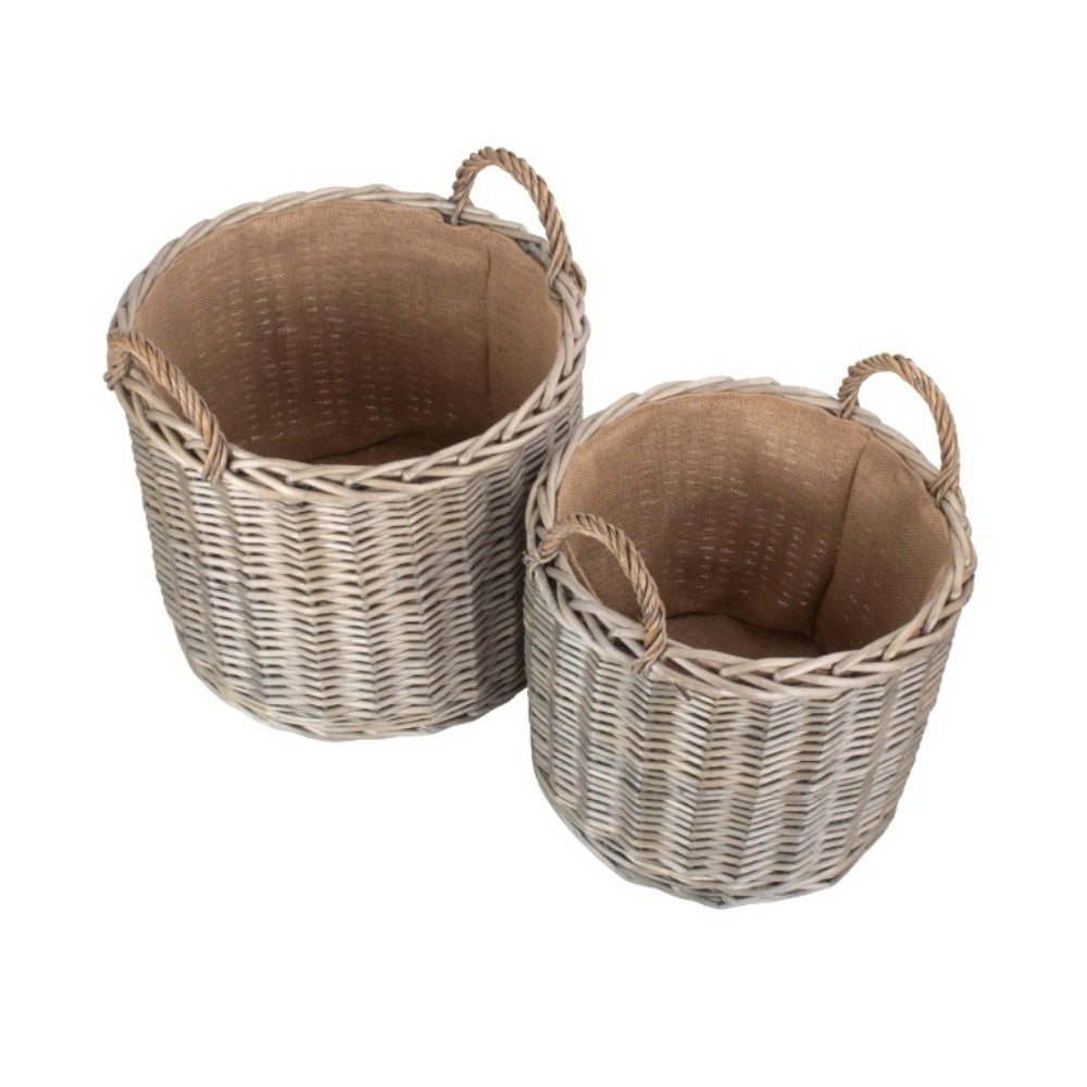 Round Lined Straight-Sided Wicker Log Basket