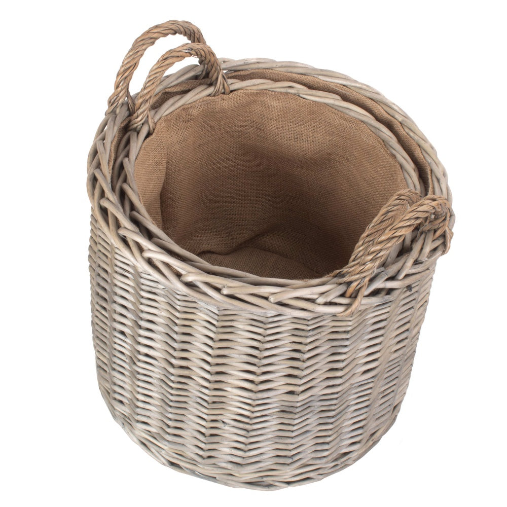 Round Lined Straight-Sided Wicker Log Basket