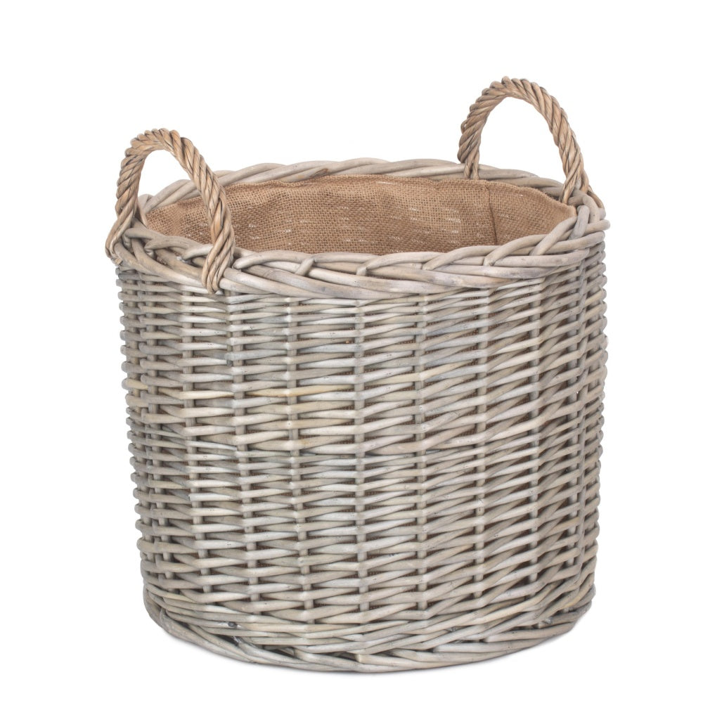 Round Lined Straight-Sided Wicker Log Basket