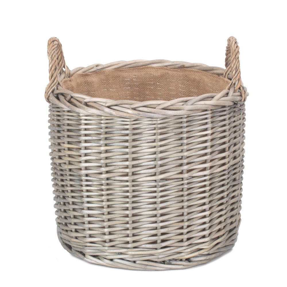 Round Lined Straight-Sided Wicker Log Basket