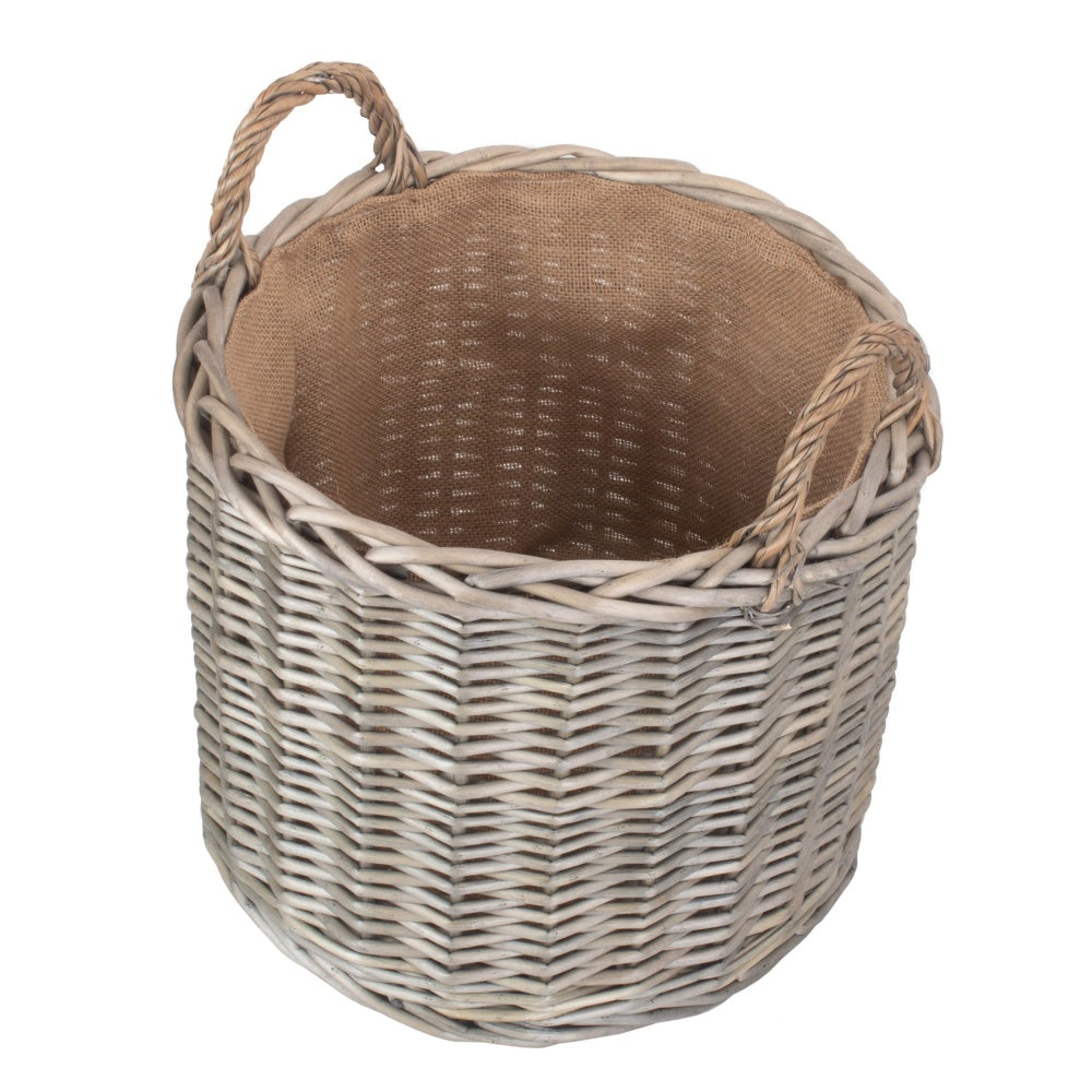 Round Lined Straight-Sided Wicker Log Basket