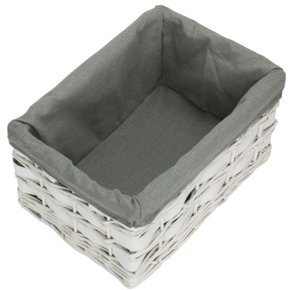 Whitewash Grey Lined Scandi Storage Basket