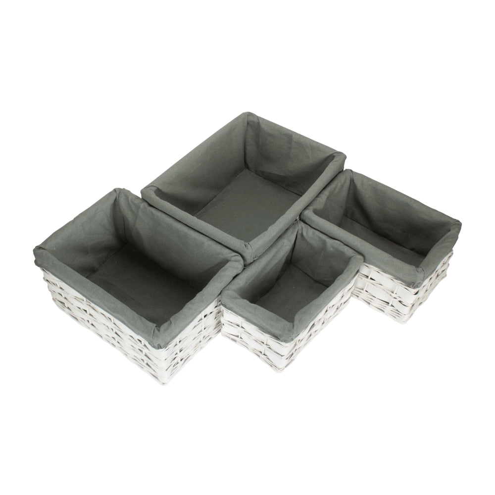 Whitewash Grey Lined Scandi Storage Basket