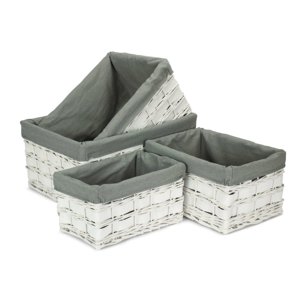 Whitewash Grey Lined Scandi Storage Basket