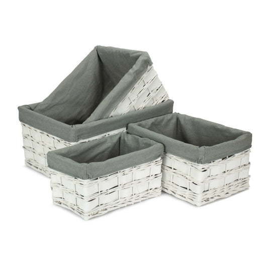 Whitewash Grey Lined Scandi Storage Basket