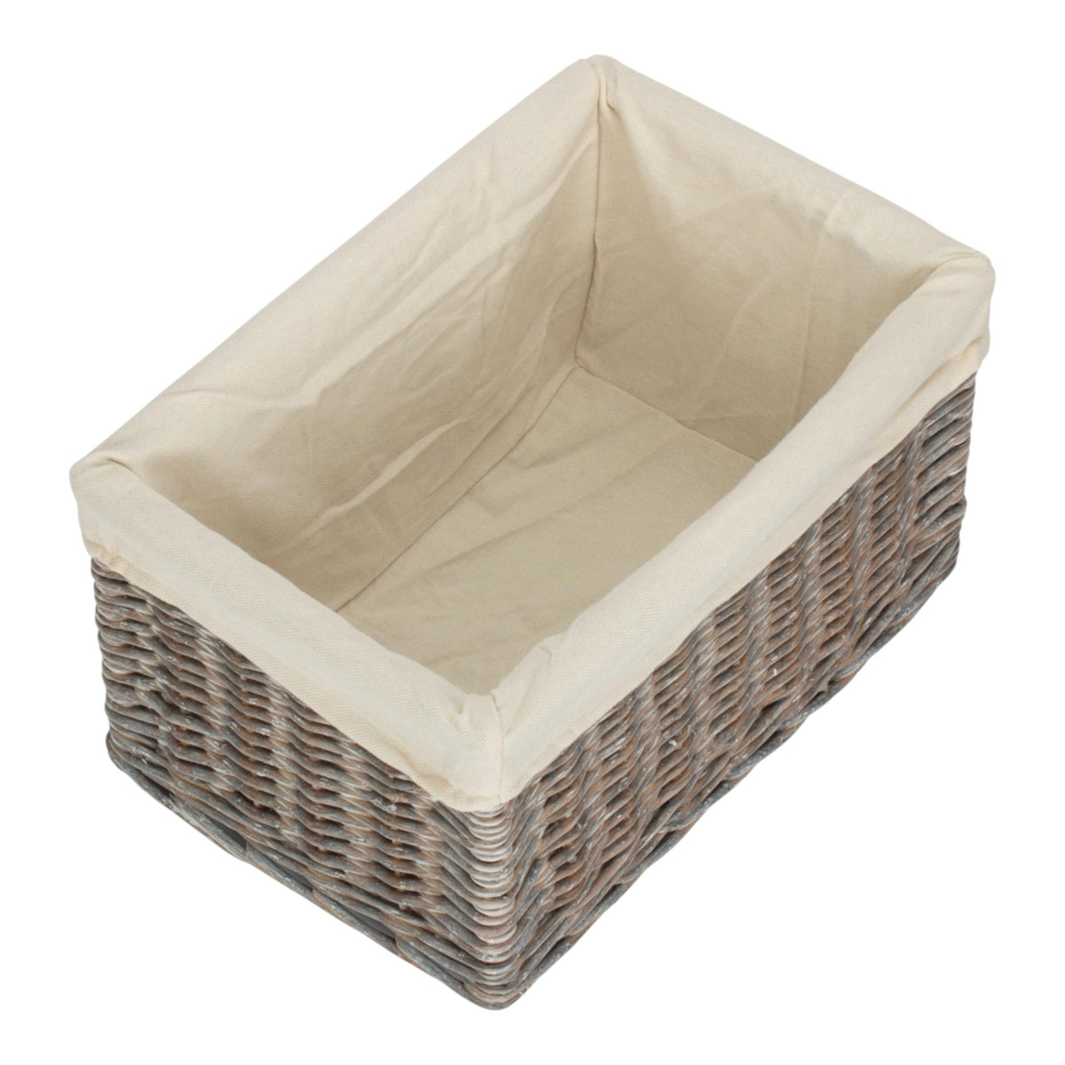 Grey Wash White Cotton Lined Willow Storage Baskets