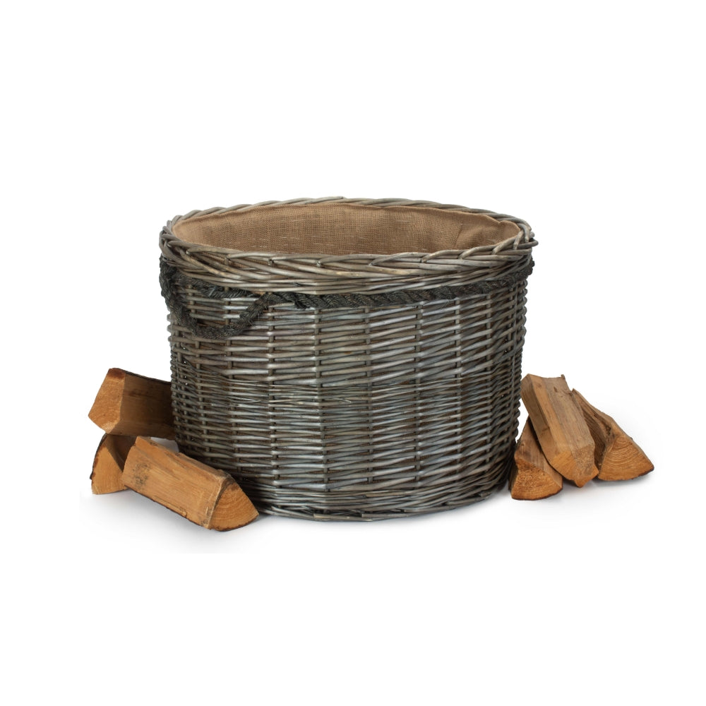 Antique Wash Round Wicker Log Basket