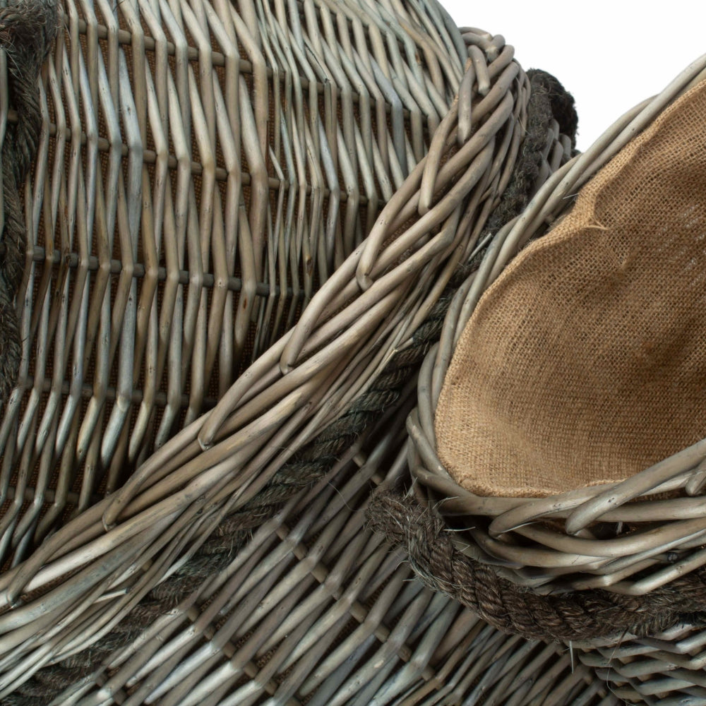 Antique Wash Round Wicker Log Basket