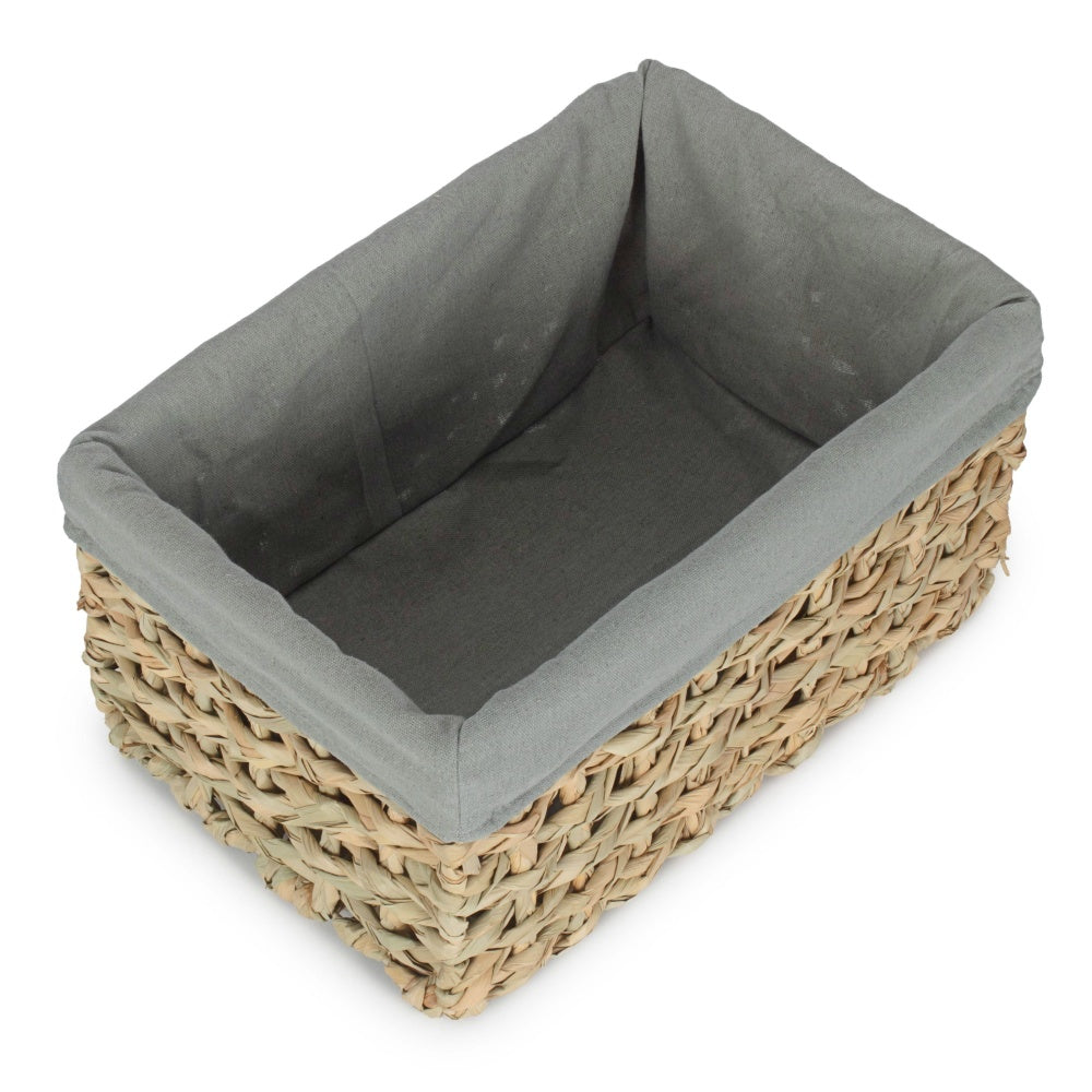 Thatch Grass Woven Storage Basket with Grey Cotton Lining