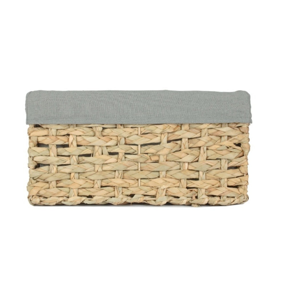 Thatch Grass Woven Storage Basket with Grey Cotton Lining