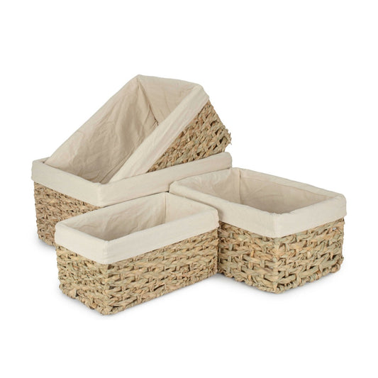 Thatch Grass Woven Storage Basket with White Cotton Lining