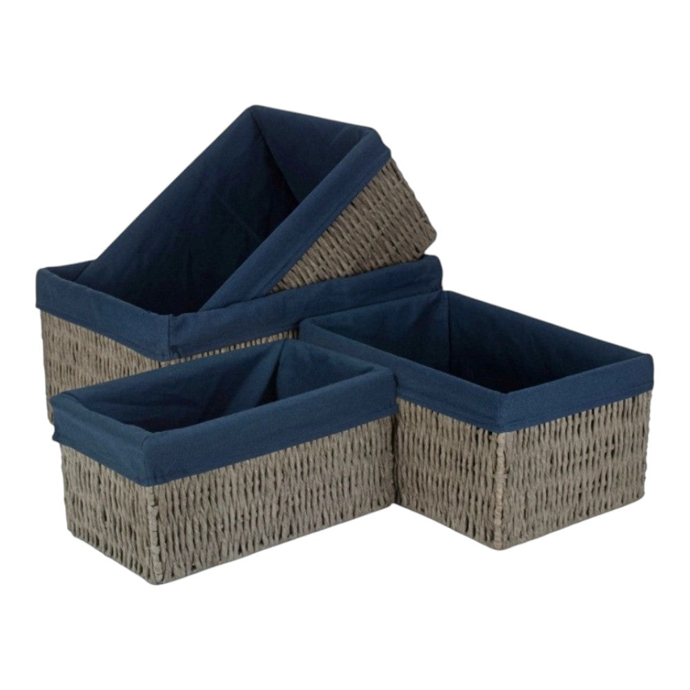 Navy Blue Paper Rope Storage Basket with Navy Blue Cotton Lining