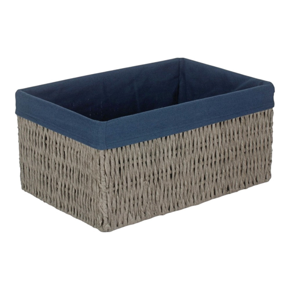 Navy Blue Paper Rope Storage Basket with Navy Blue Cotton Lining