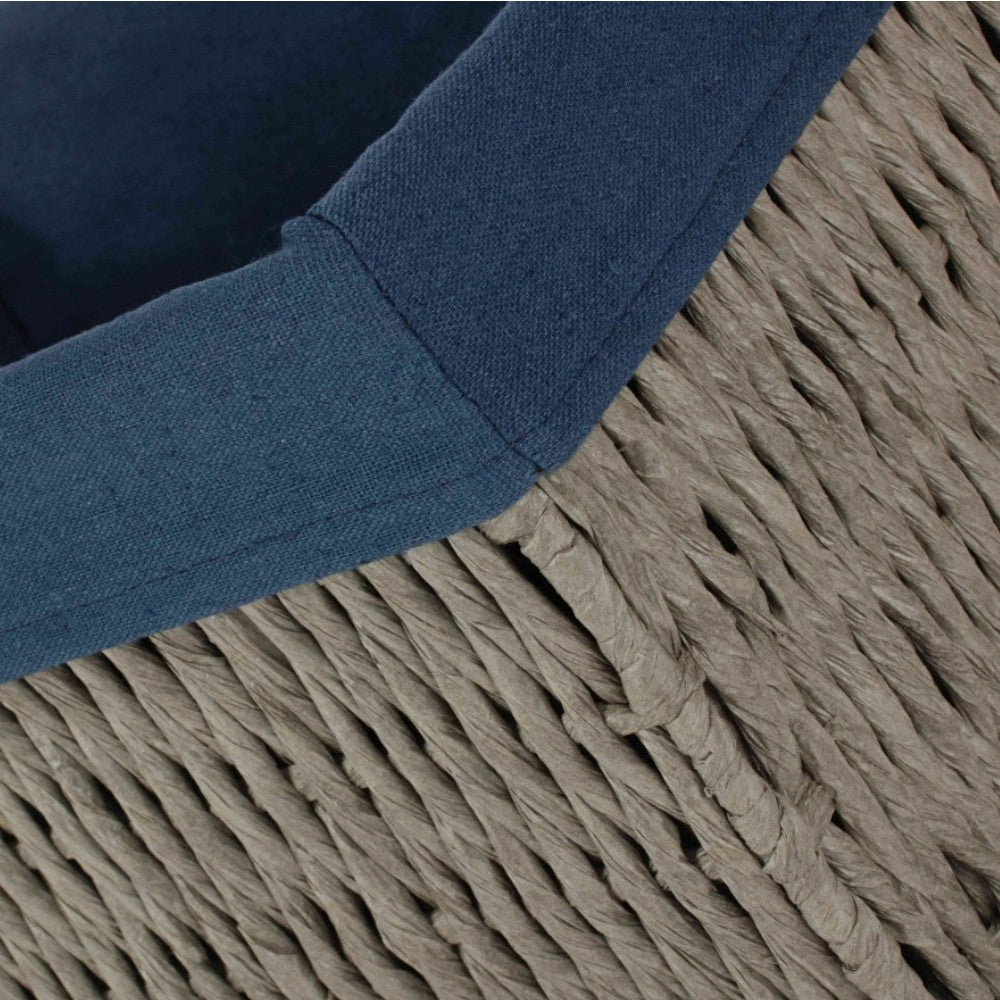 Navy Blue Paper Rope Storage Basket with Navy Blue Cotton Lining