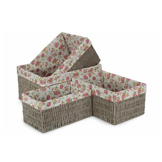 Garden Rose Paper Rope Storage Basket with Garden Rose Cotton Lining