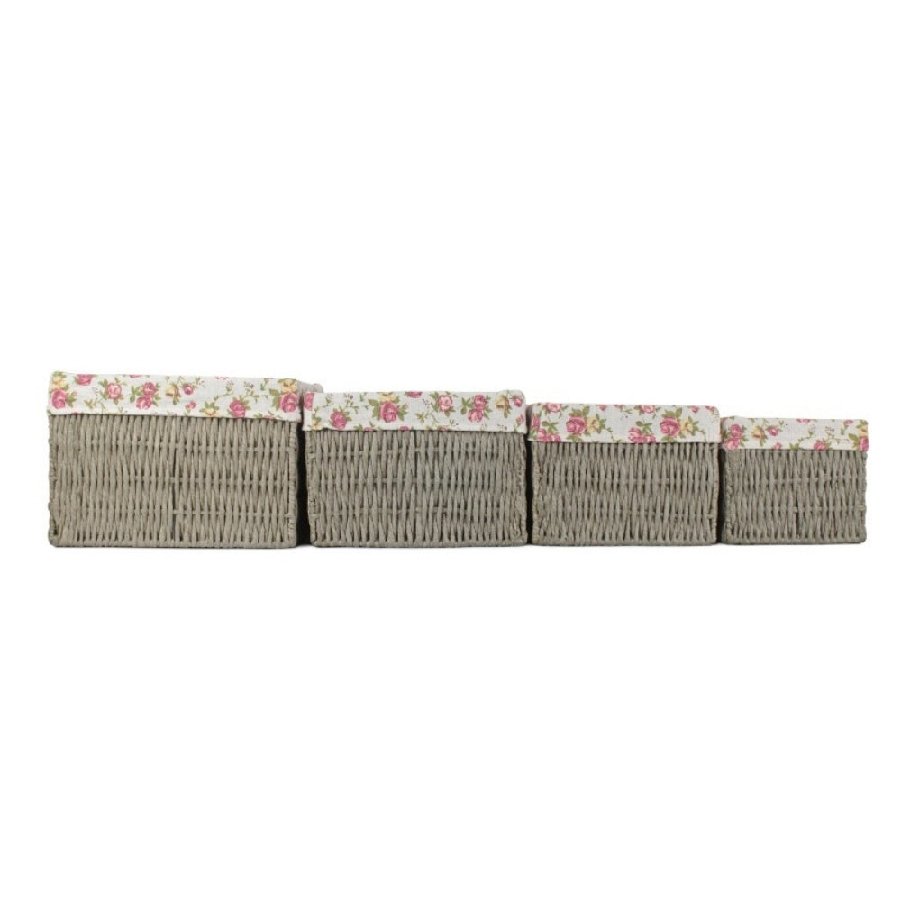 Garden Rose Paper Rope Storage Basket with Garden Rose Cotton Lining