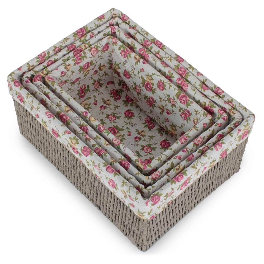 Garden Rose Paper Rope Storage Basket with Garden Rose Cotton Lining