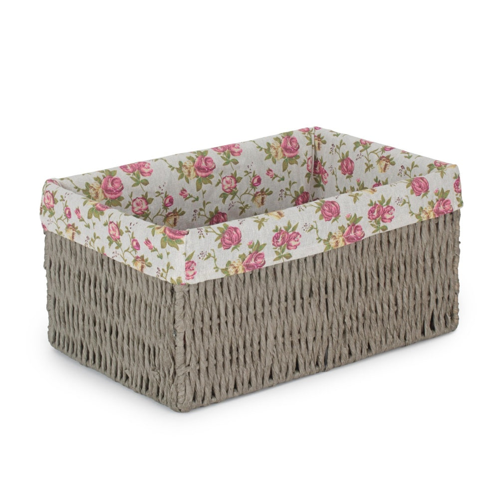 Garden Rose Paper Rope Storage Basket with Garden Rose Cotton Lining