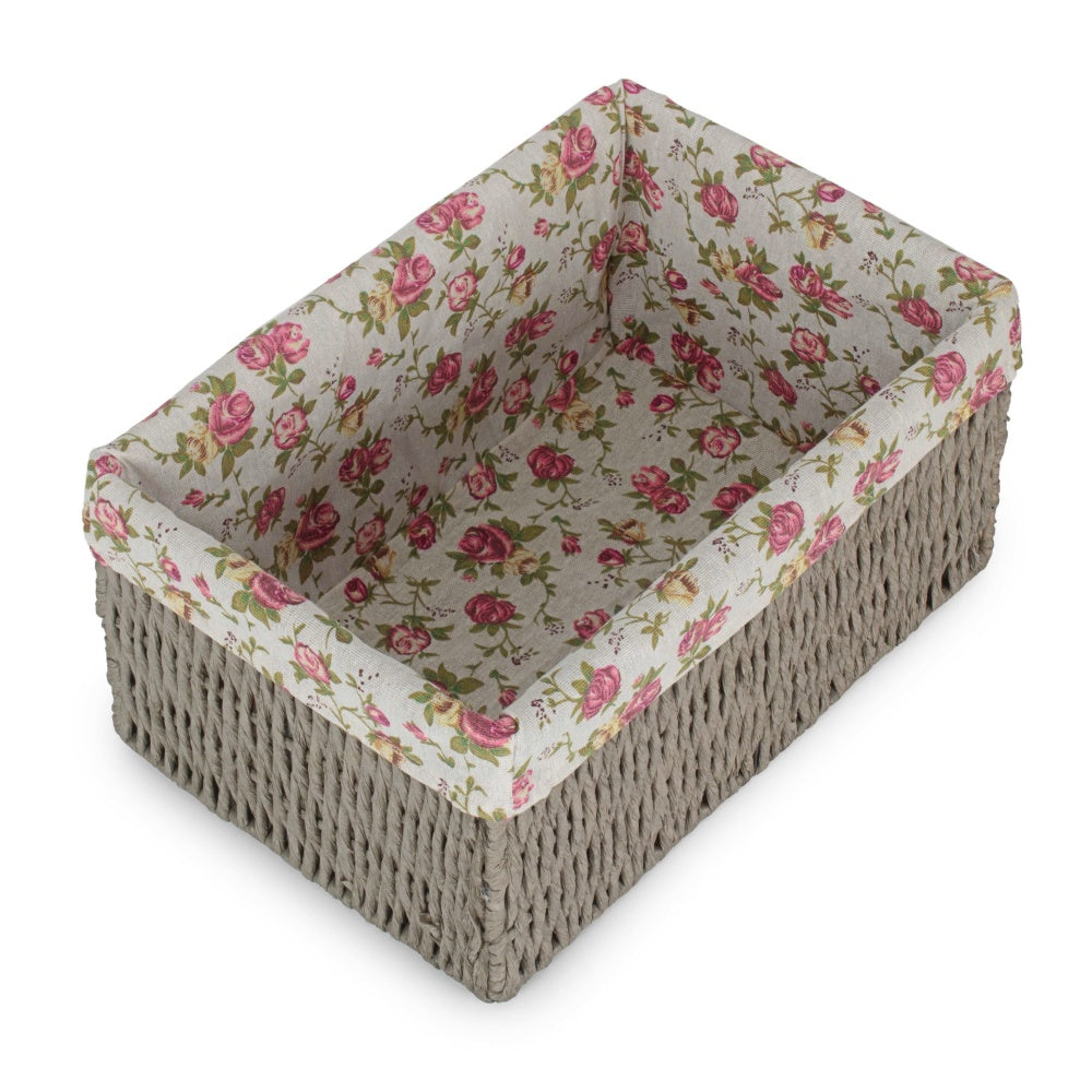 Garden Rose Paper Rope Storage Basket with Garden Rose Cotton Lining