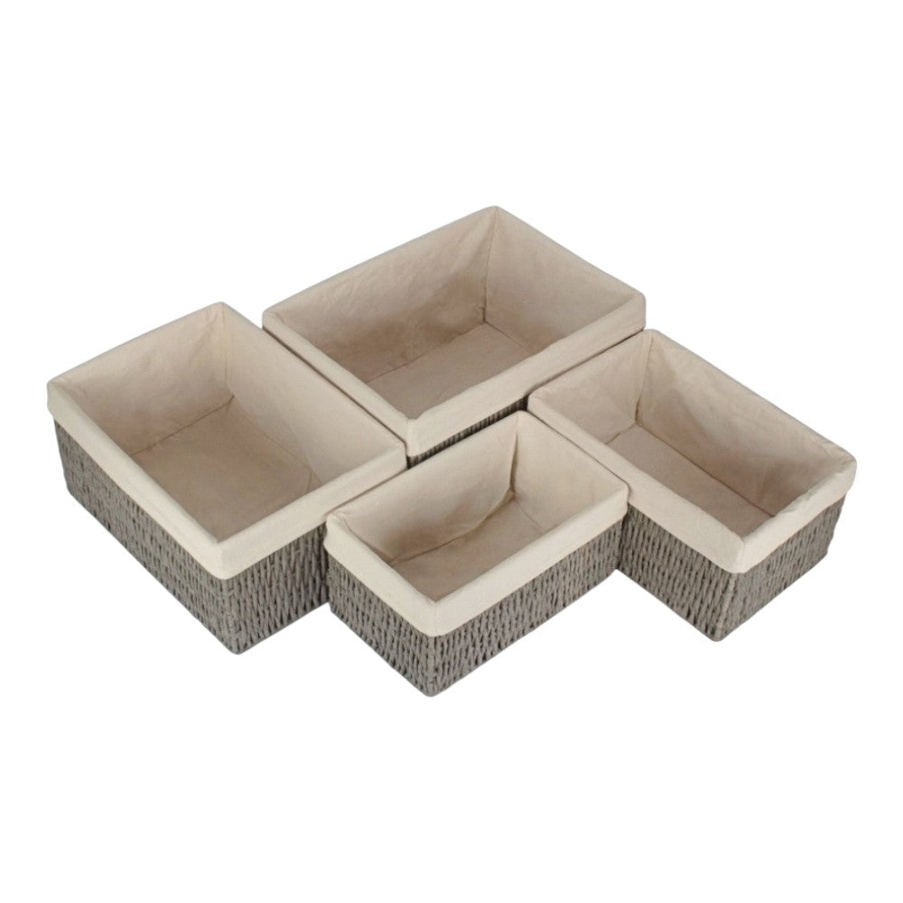 White Cotton Paper Rope Storage Basket with White Cotton Lining