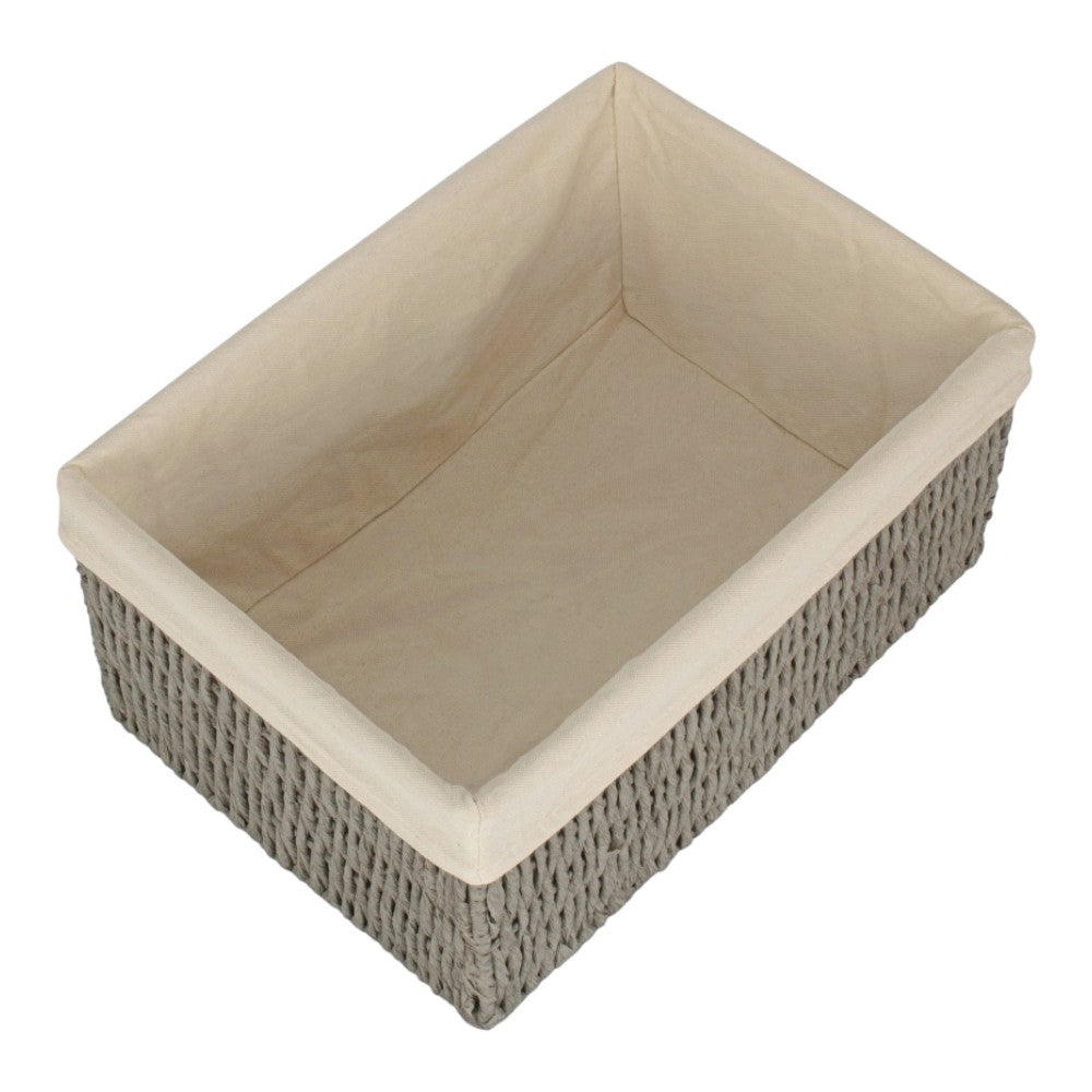 White Cotton Paper Rope Storage Basket with White Cotton Lining