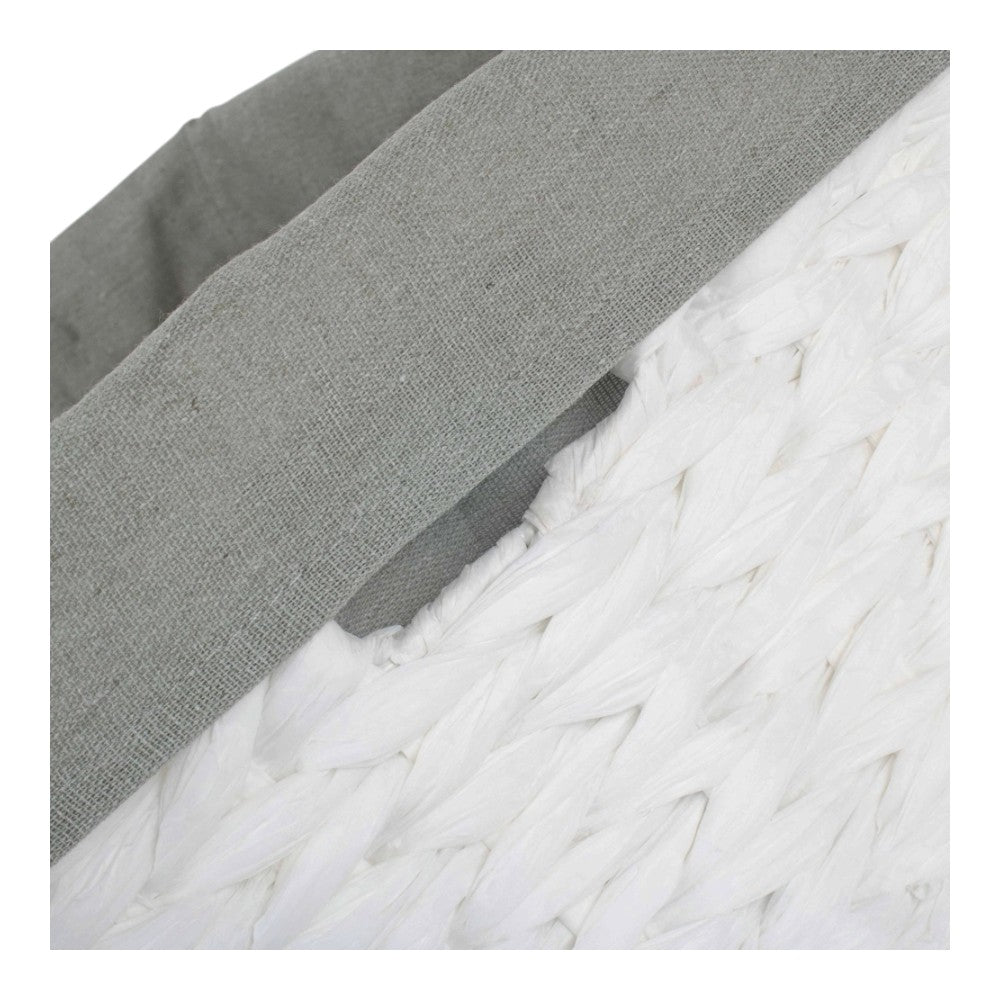 White Paper Rope Rectangular Storage Basket with Grey Cotton Lining