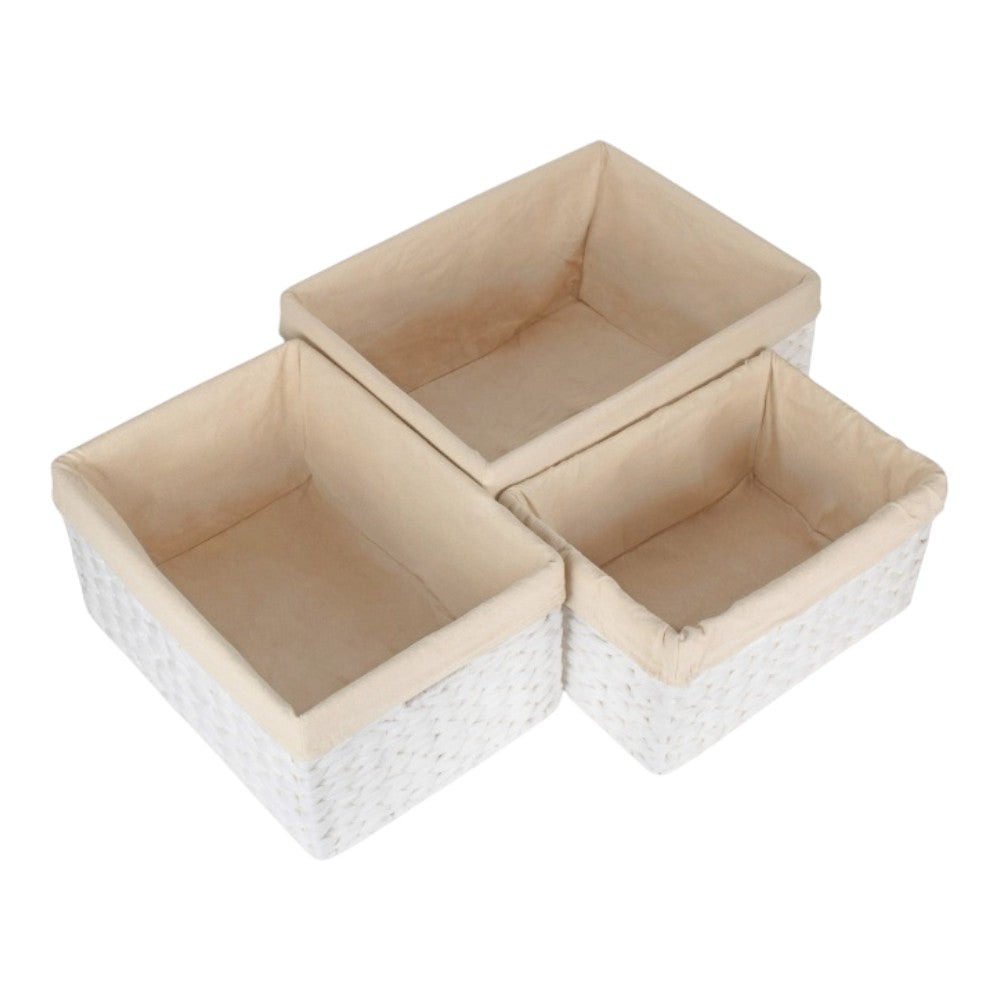 White Paper Rope Rectangular Storage Basket with White Cotton Lining