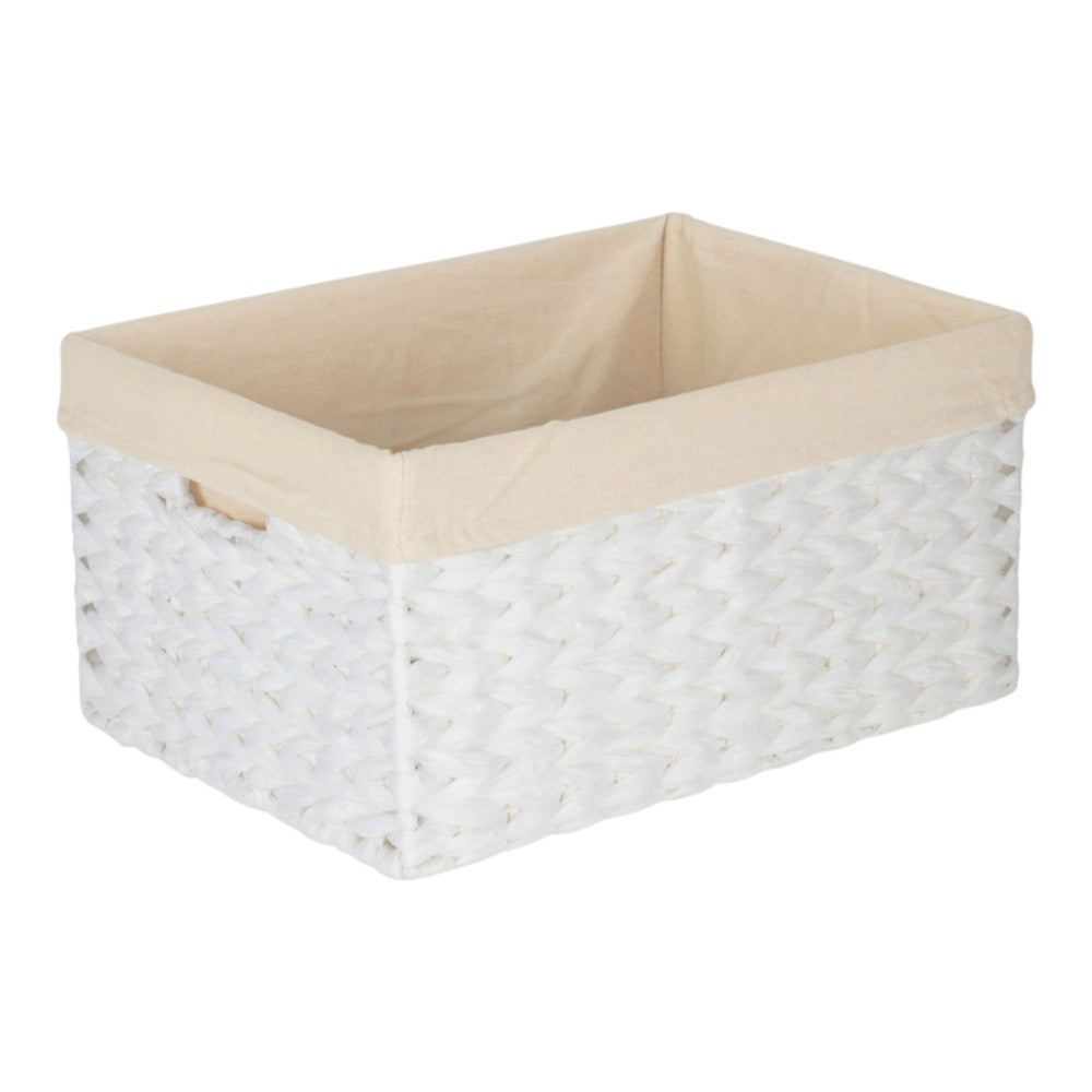 White Paper Rope Rectangular Storage Basket with White Cotton Lining