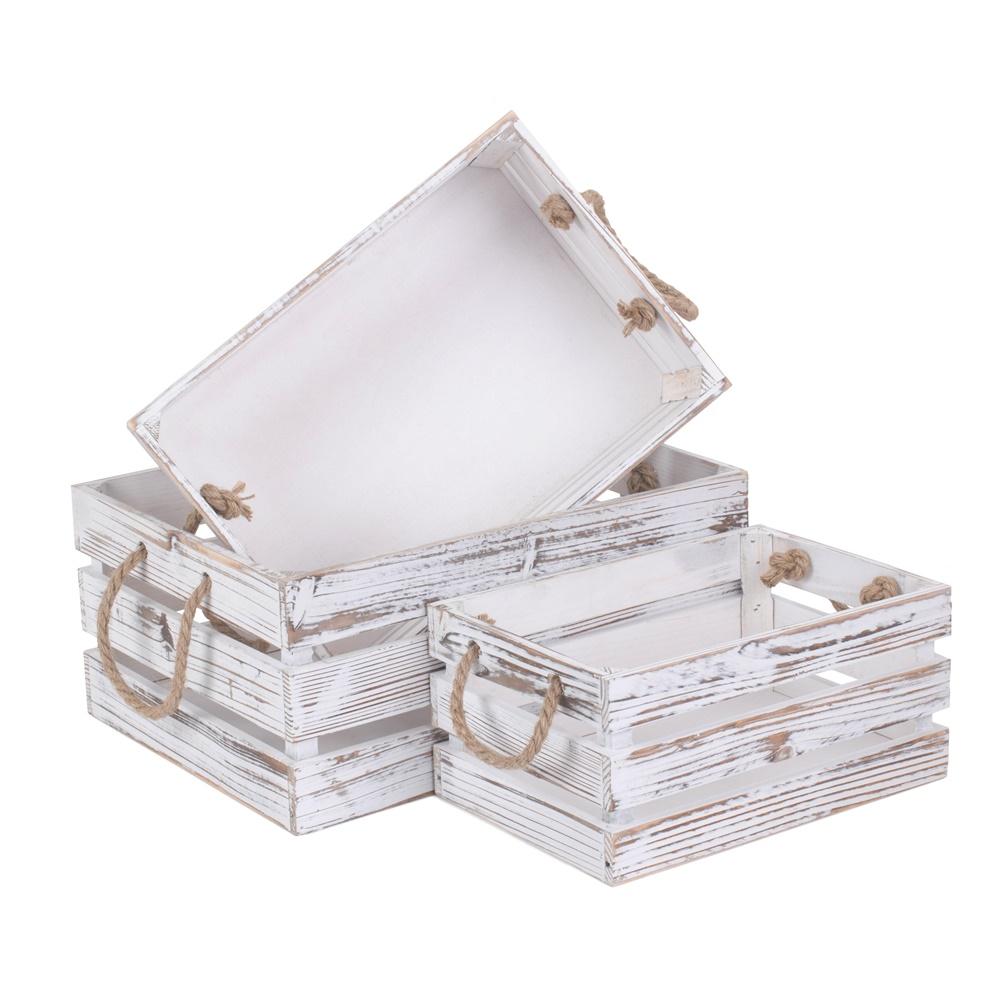 Distressed White Rope Handled Wooden Crates