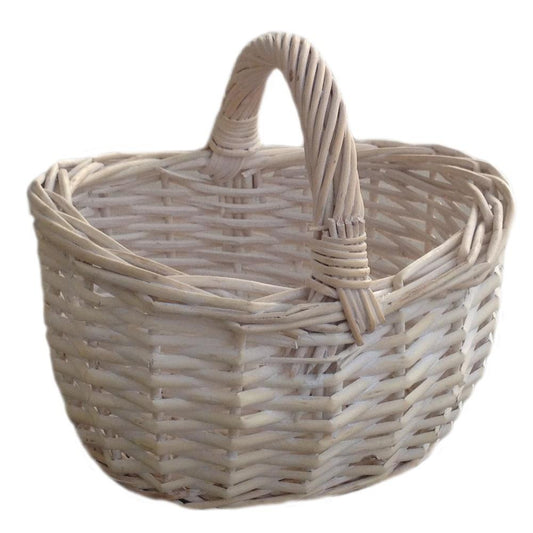 Tiny White Wash Wicker Shopping Basket